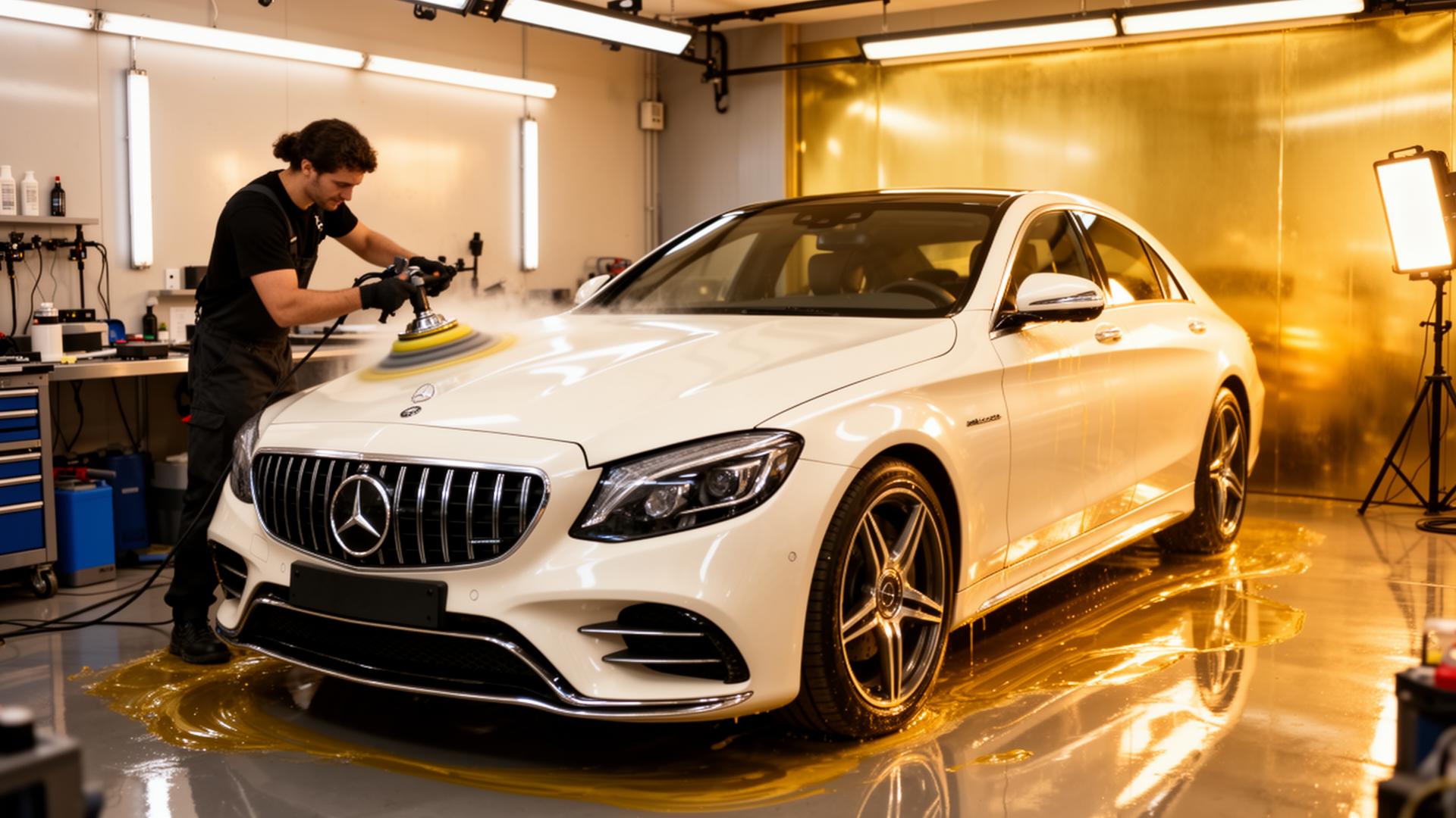 Glossy ceramic coating finish on black luxury car at ALWAFI Auto Care UAE